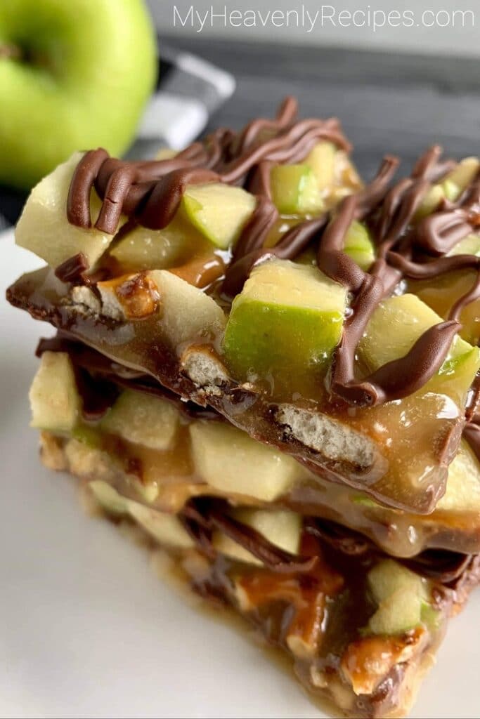 Caramel Apple Bark With Crisp Green Apple and Salty Pretzels