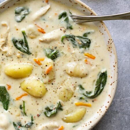 Slow Cooker Chicken Gnocchi Soup with Creamy Nutmeg Broth
