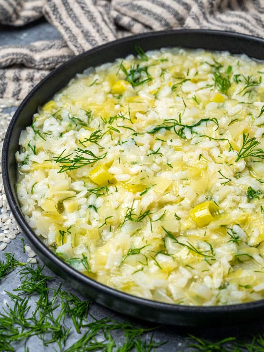 Prasorizo: Greek Leeks and Rice with Lemon and Dill