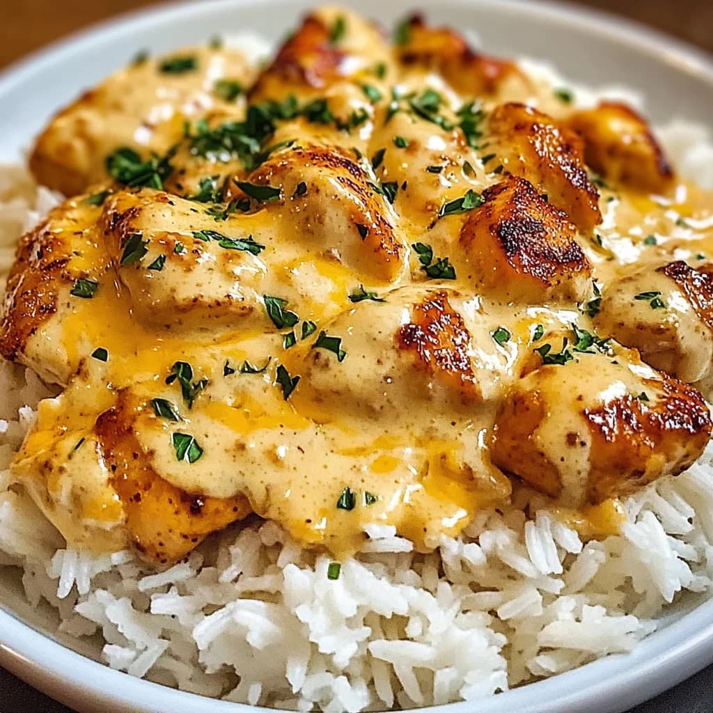 Creamy Smothered Chicken and Rice with Cheddar-Parmesan Sauce