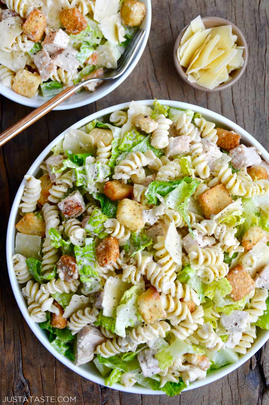 Chicken Caesar Pasta Salad with Garlicky Parmesan Dressing
