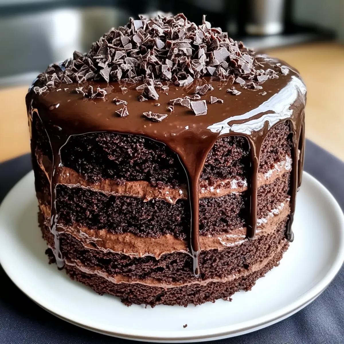 Decadent Dark Chocolate Cake: Moist Layers with Glossy Ganache Drip