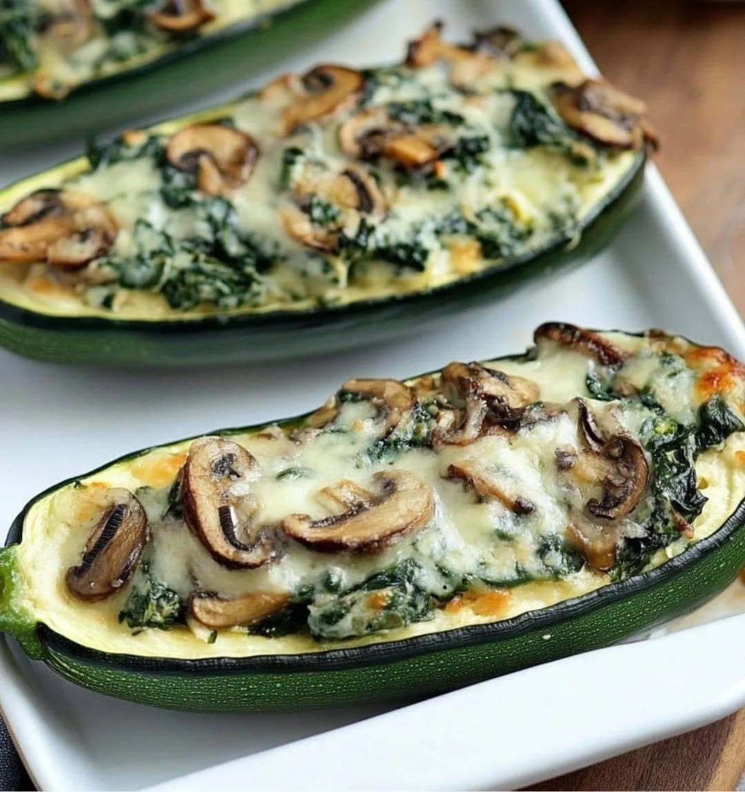 Zucchini Boats with Spinach Mushroom Ricotta Filling