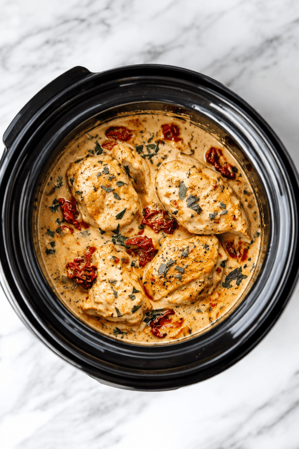 Crockpot Marry Me Chicken with Garlic Parmesan and Sun-Dried Tomatoes