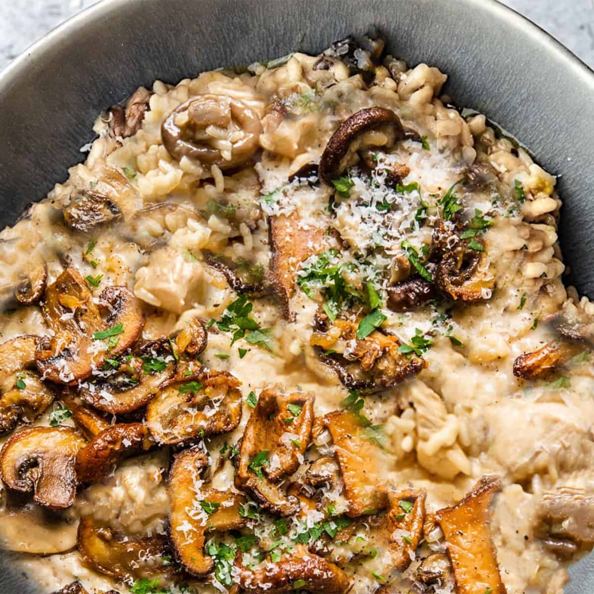 Chicken And Mushroom Risotto With Creamy Parmesan And Earthy Porcini