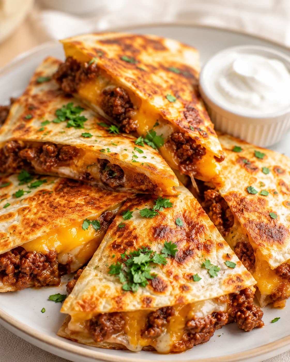 Ground Beef Quesadillas with Crispy Golden-Brown Tortillas