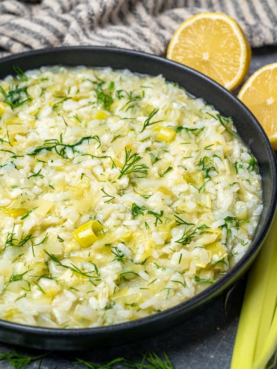 Prasorizo: Greek Leeks and Rice with Lemon and Dill