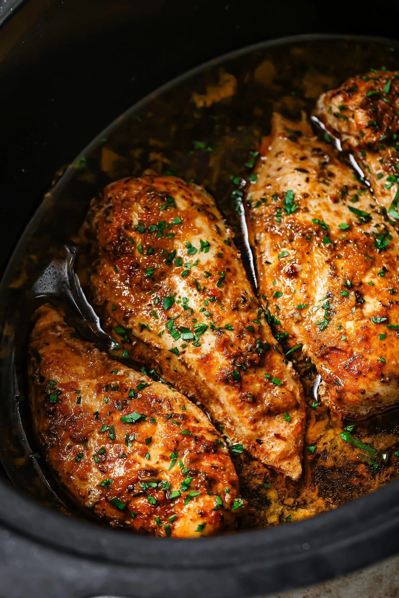 Slow Cooker Chicken Breast with Garlicky Butter Broth