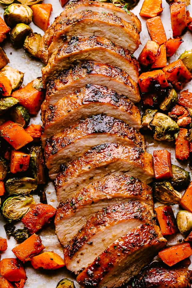 Honey Garlic Pork Loin Roast with Roasted Brussels Sprouts