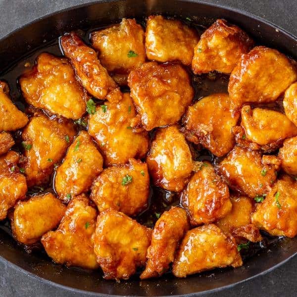 Sweet and Sour Chicken with Sticky Tangy Sauce and Crackly Cornstarch Crust