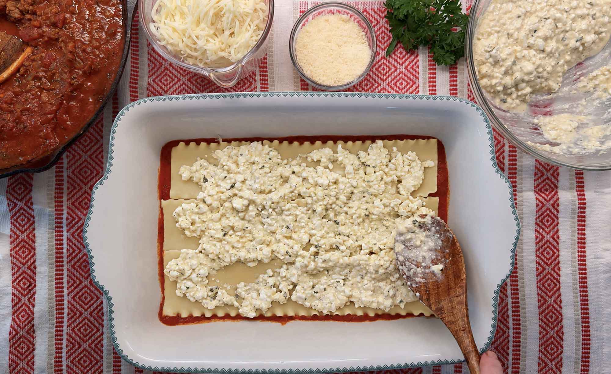 Easy Lasagna: Layered with Homemade Meat Sauce and Seasoned Cottage Cheese