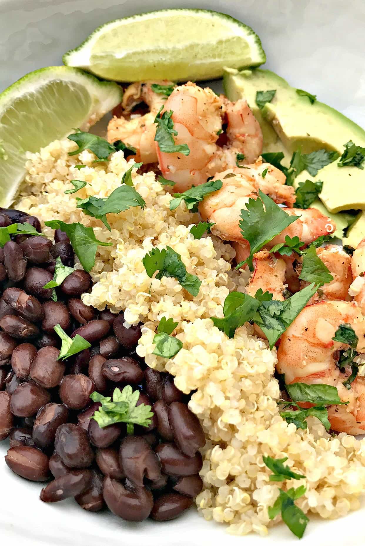 Cilantro Lime Shrimp Quinoa Bowl with Black Beans and Avocado