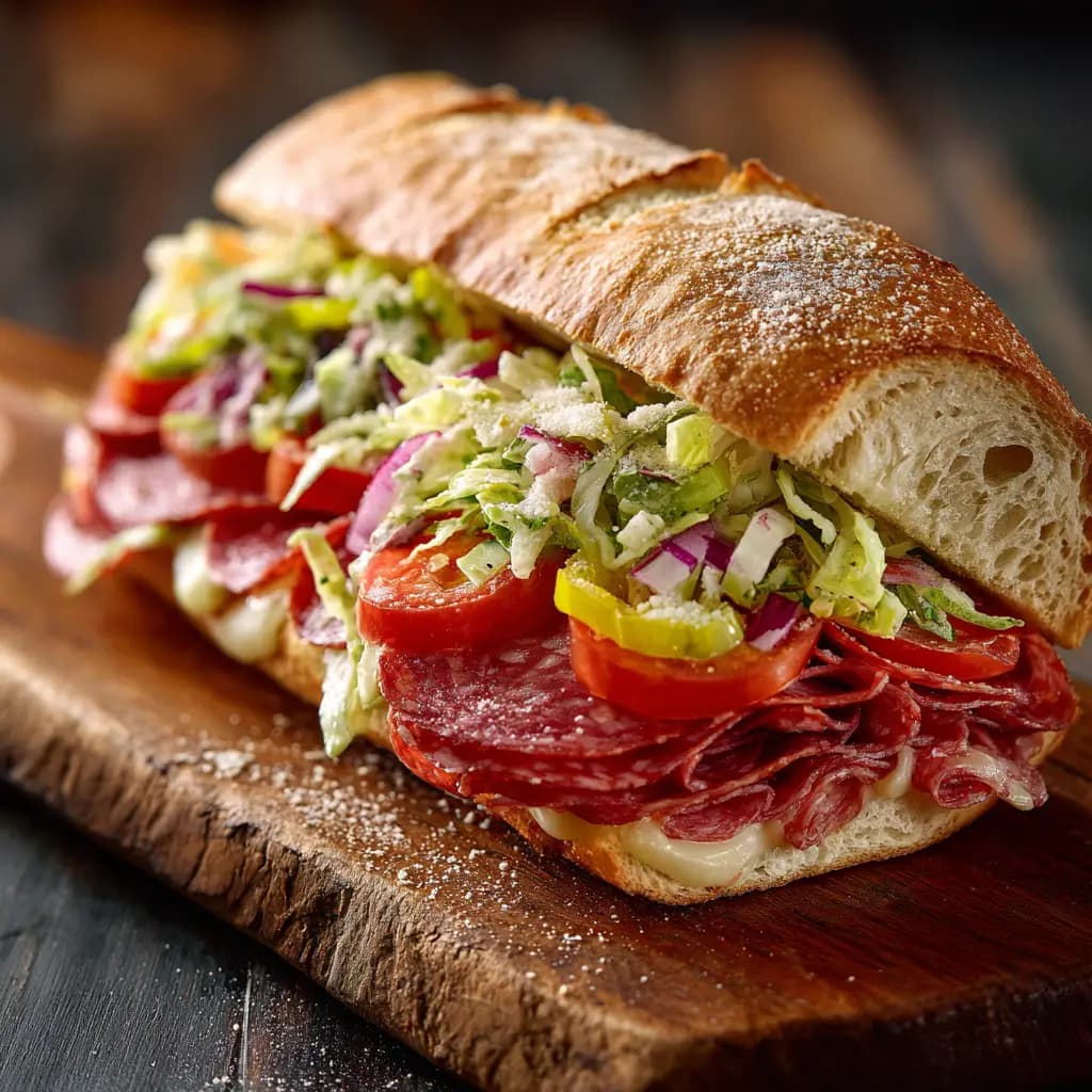 Italian Grinder Sandwich with Provolone and Pepperoncini
