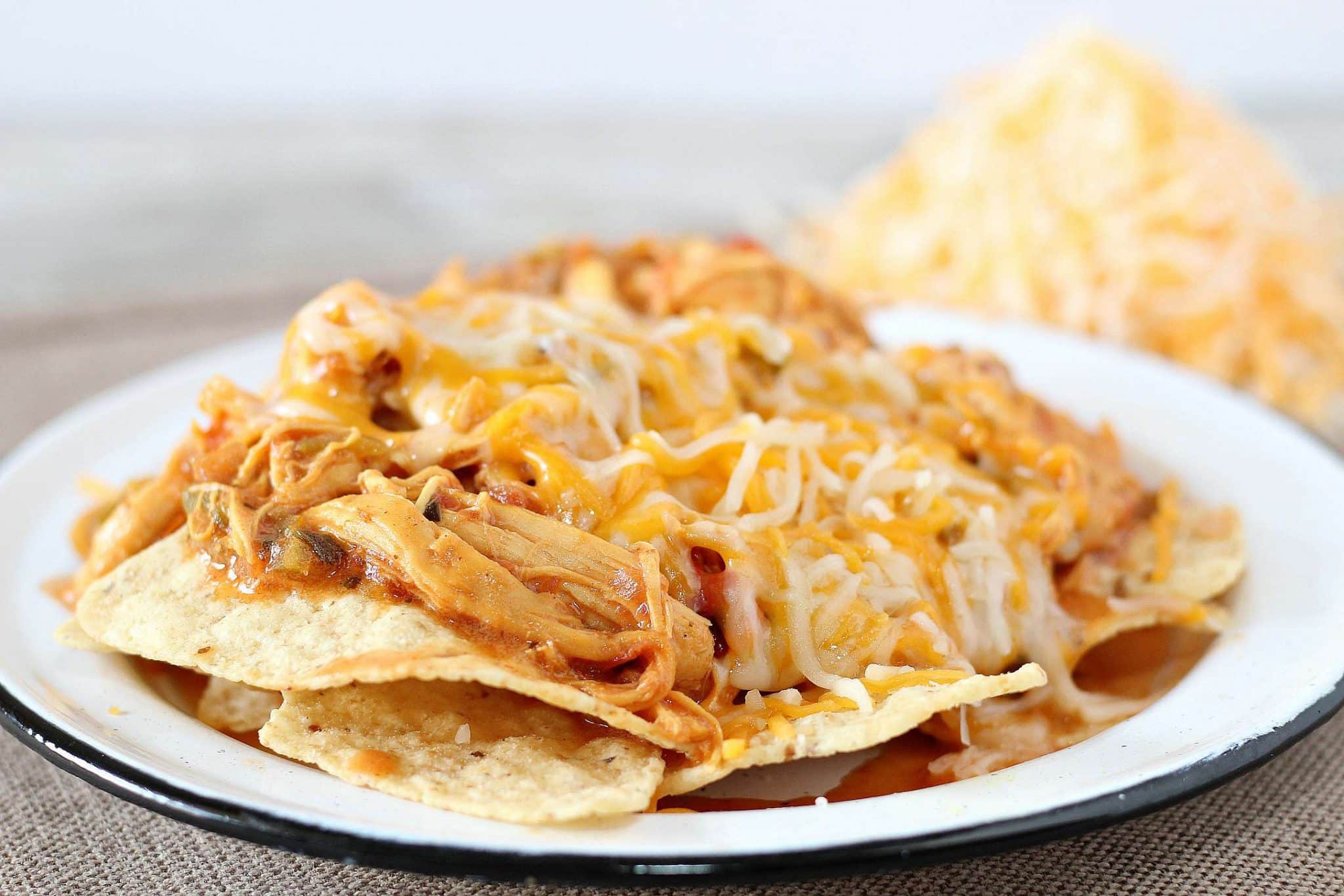 Crockpot Chicken Nachos with Creamy Salsa Con Queso