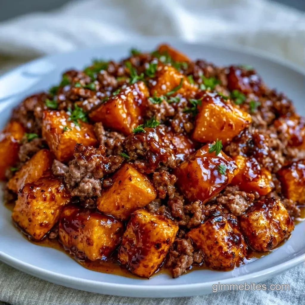 Hot Honey Beef Bowl with Charred Sweet Potatoes and Arugula