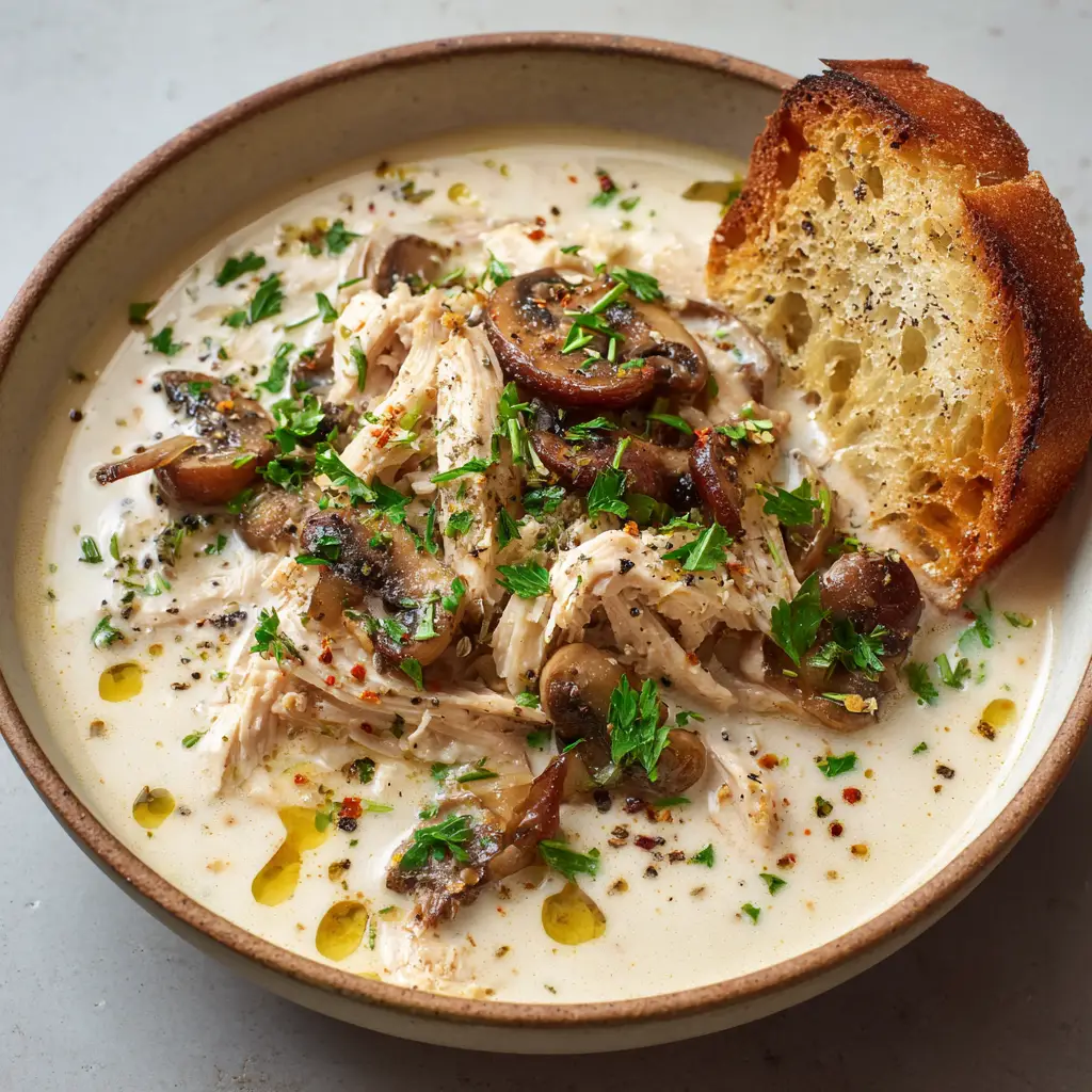 Creamy Mushroom Chicken Soup with Cremini Mushrooms