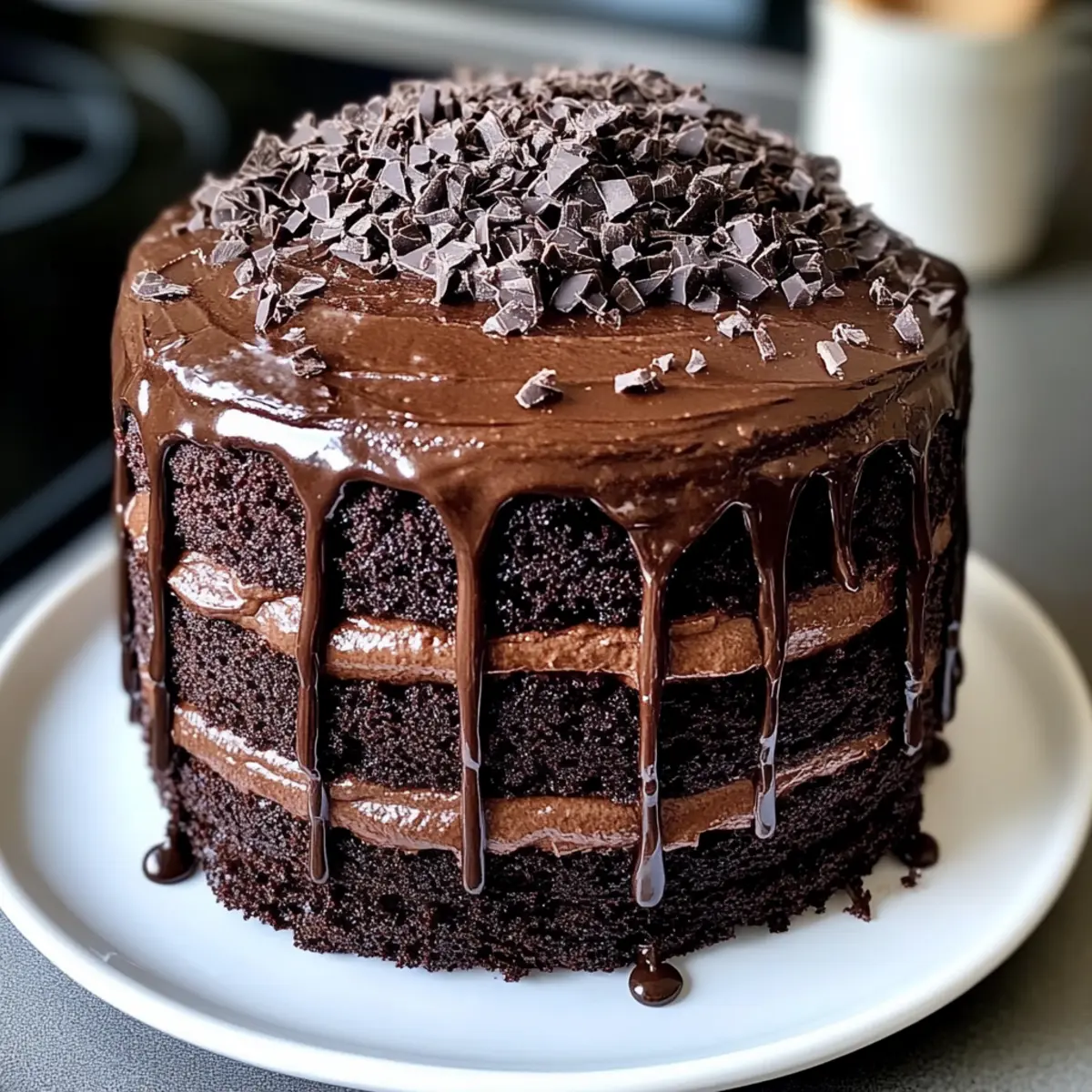 Decadent Dark Chocolate Cake: Moist Layers with Glossy Ganache Drip