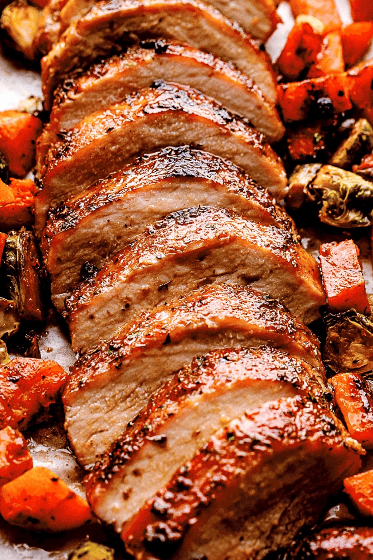 Honey Garlic Pork Loin Roast with Roasted Brussels Sprouts