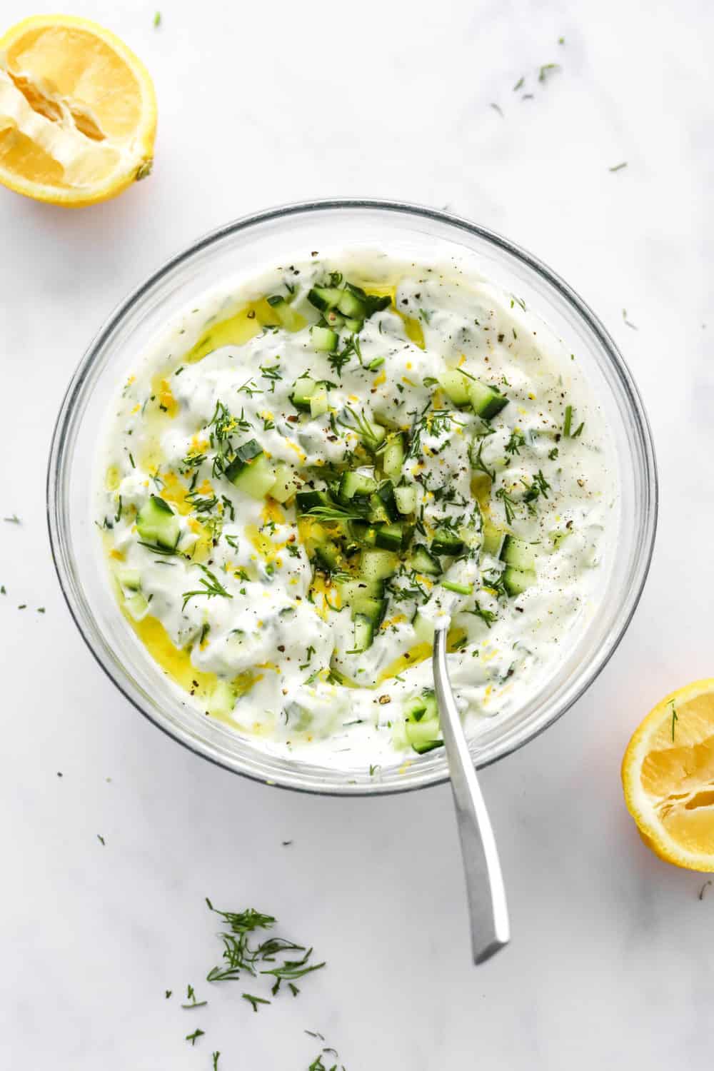 Healthy Tzatziki Sauce with Crisp Cucumber and Fresh Dill