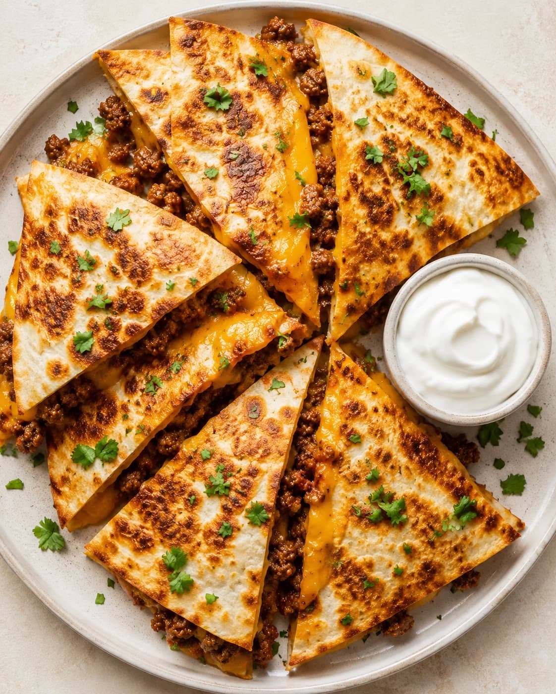Ground Beef Quesadillas with Crispy Golden-Brown Tortillas