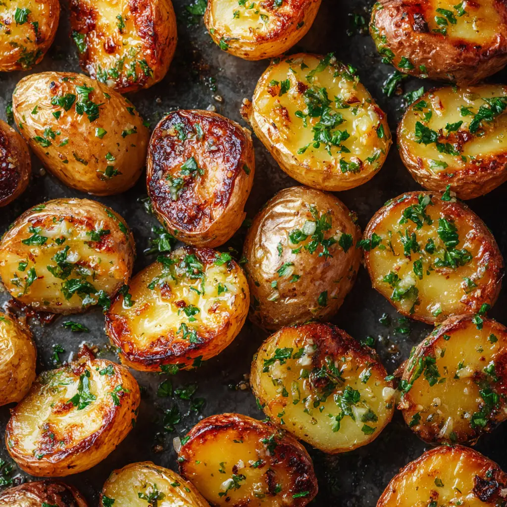 Baked Garlic Butter Potatoes with Toasted Garlic and Parsley