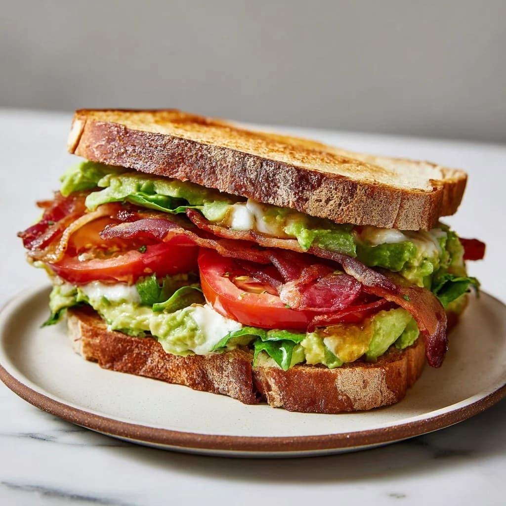 Beef Bacon and Avocado Sandwich with Crispy Bacon and Creamy Avocado