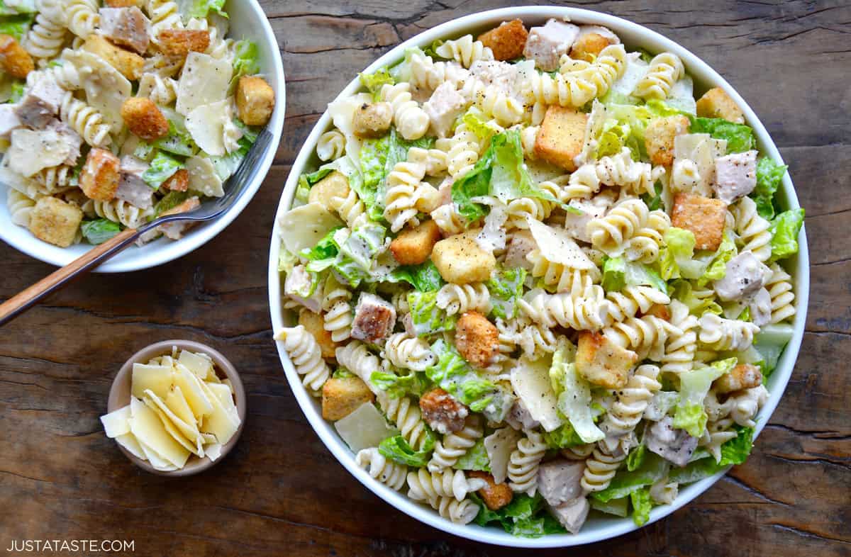 Chicken Caesar Pasta Salad with Garlicky Parmesan Dressing