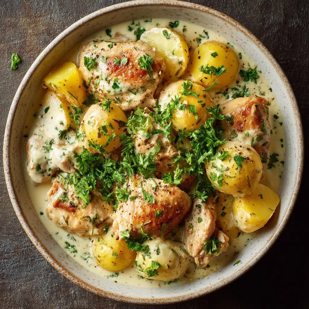 Crockpot Chicken and Potatoes with Garlic Herb Sauce