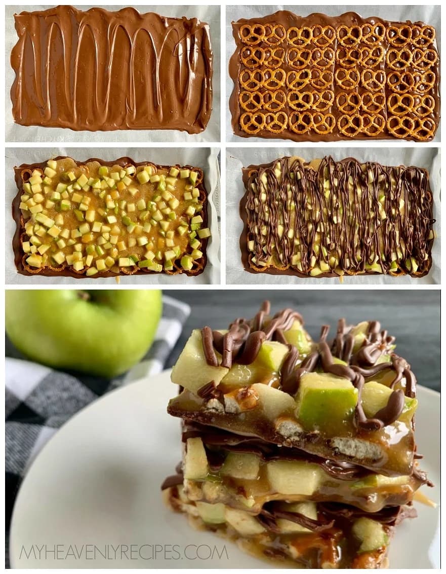 Caramel Apple Bark With Crisp Green Apple and Salty Pretzels