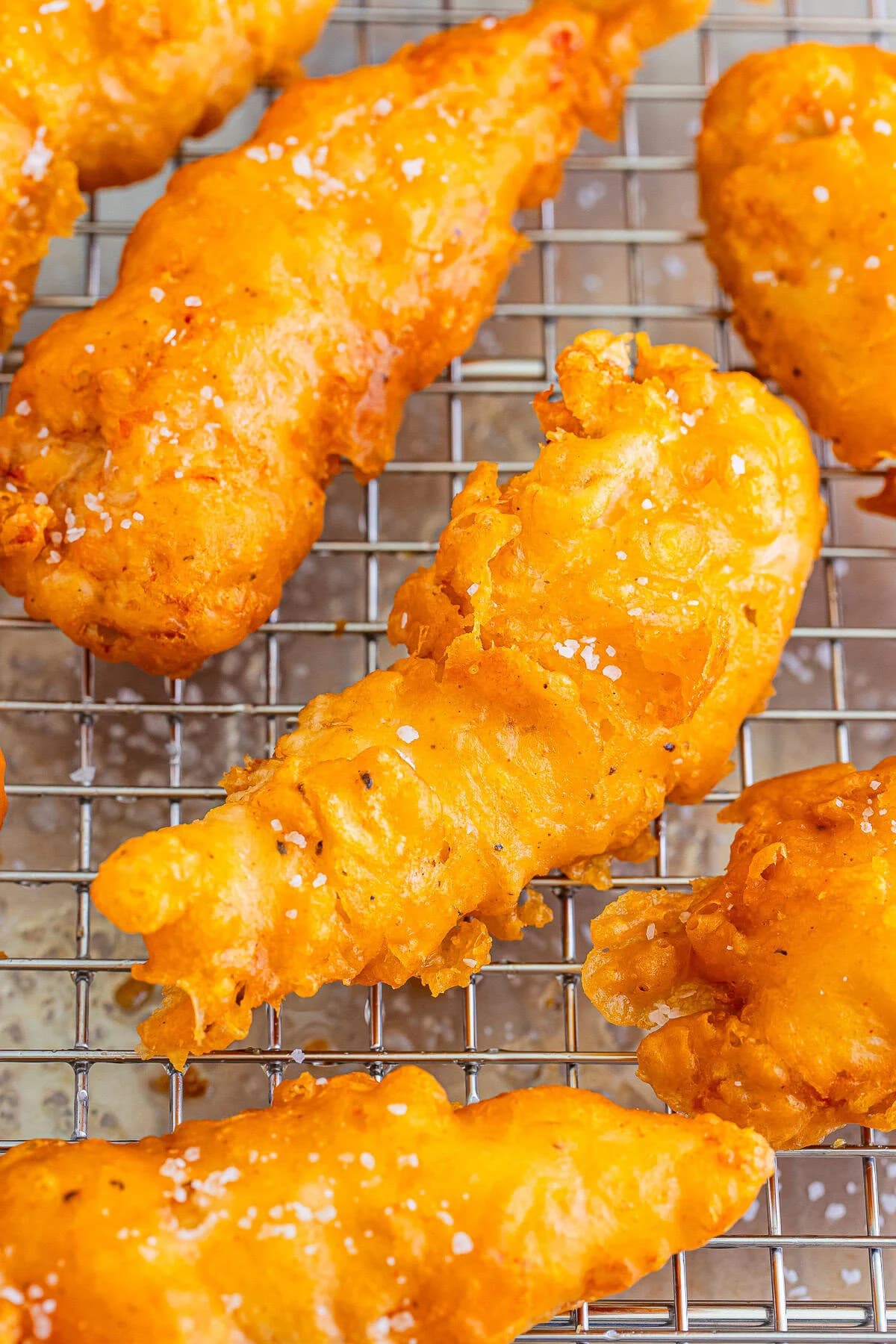 Crispy Fried Battered Chicken Tenders With Puffy Craggy Wet Batter