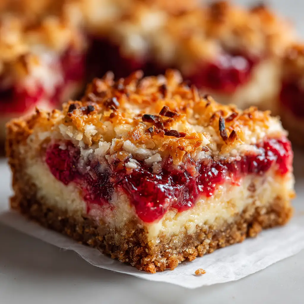 Raspberry Coconut Magic Bars with White Chocolate