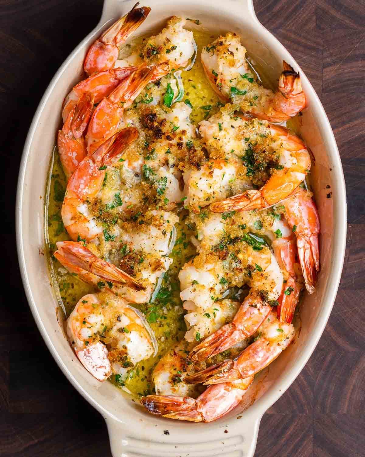 Shrimp Oreganata with Garlicky Breadcrumbs and White Wine Butter Sauce