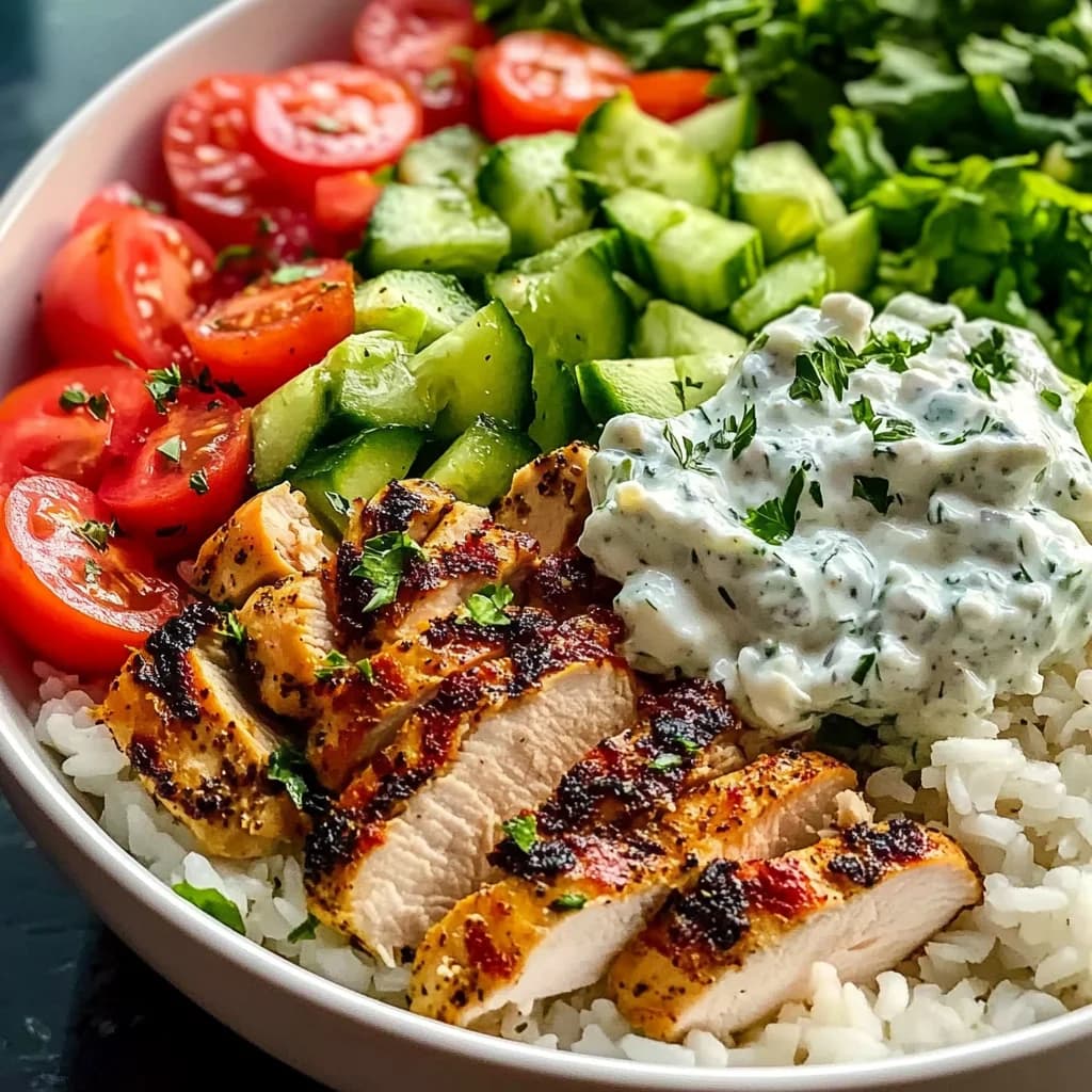 Mediterranean Chicken Bowls with Rice and Creamy Tzatziki