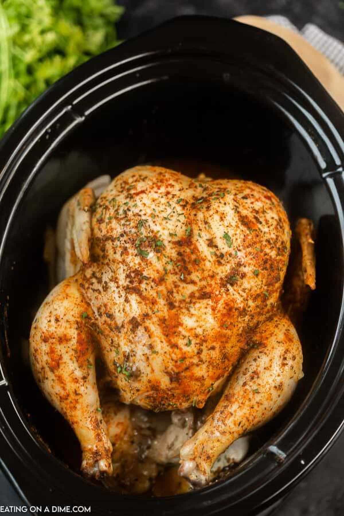 Crockpot Whole Chicken with Tender Juicy Meat and Seasoned Skin