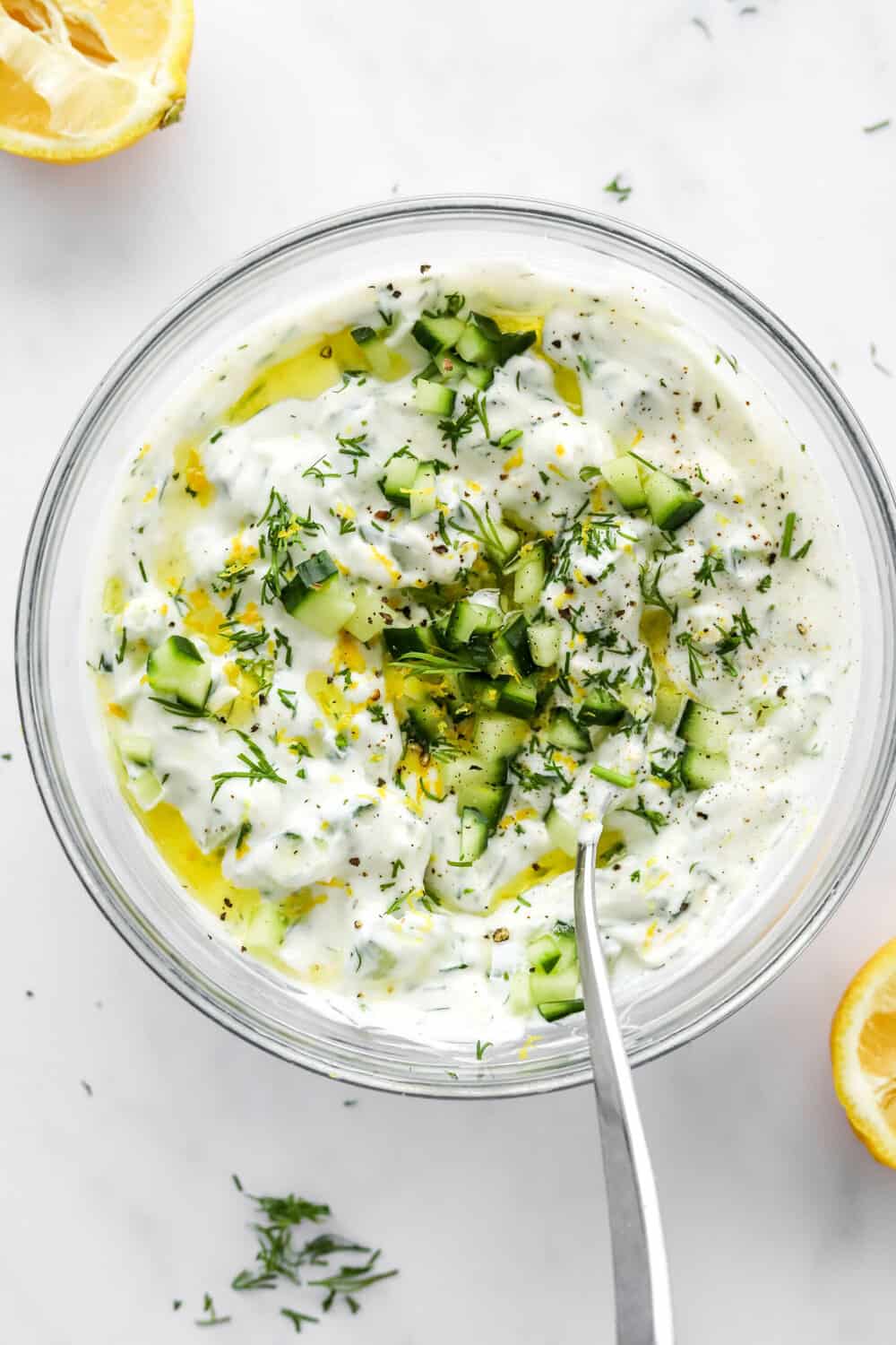 Healthy Tzatziki Sauce with Crisp Cucumber and Fresh Dill