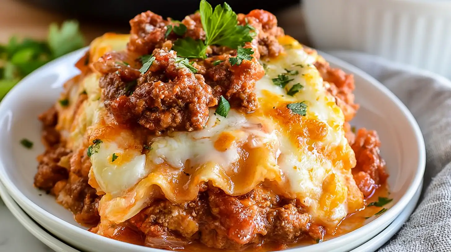 Slow Cooker Lasagna with Lean Ground Beef and Creamy Ricotta Layers