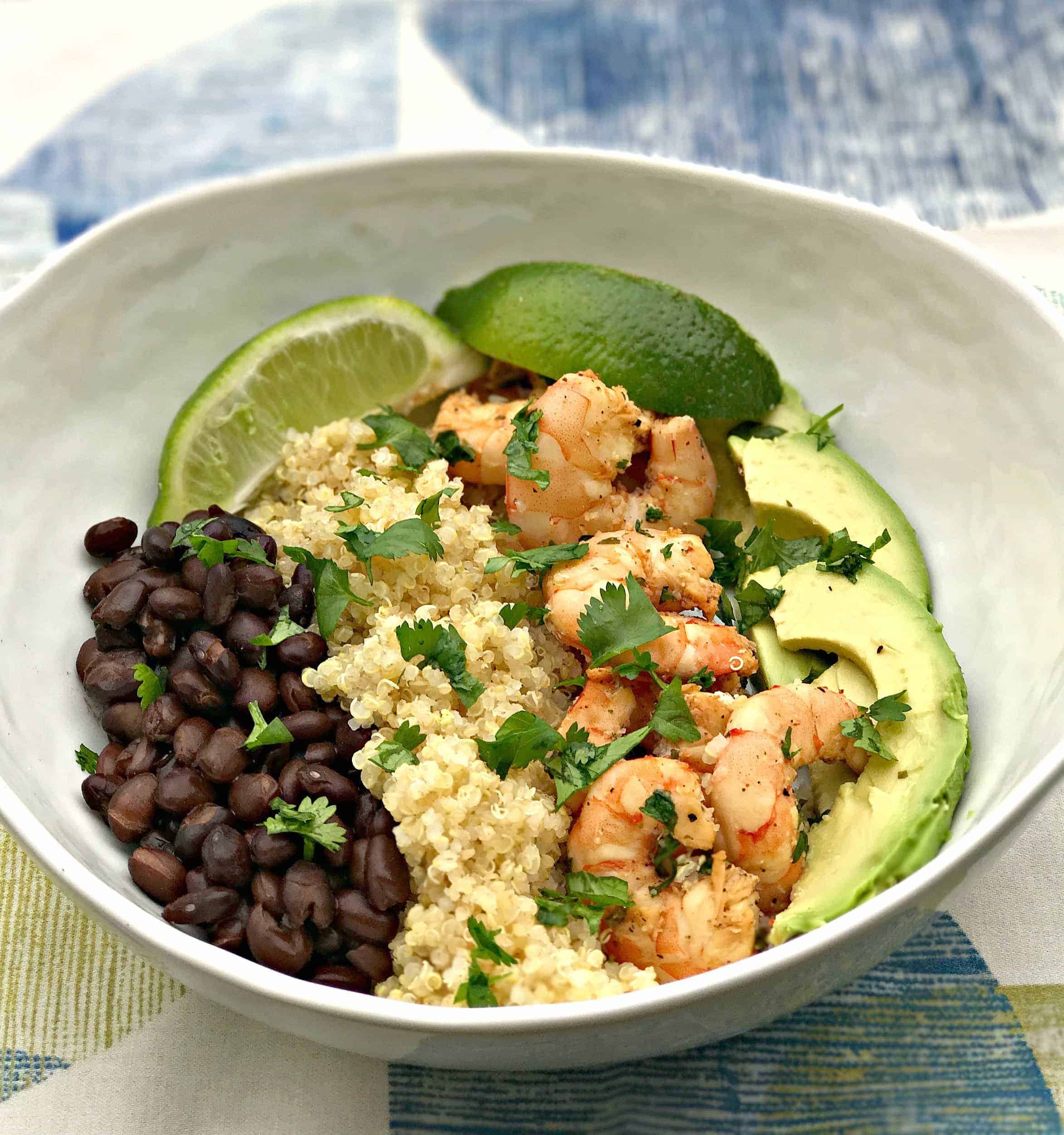 Cilantro Lime Shrimp Quinoa Bowl with Black Beans and Avocado