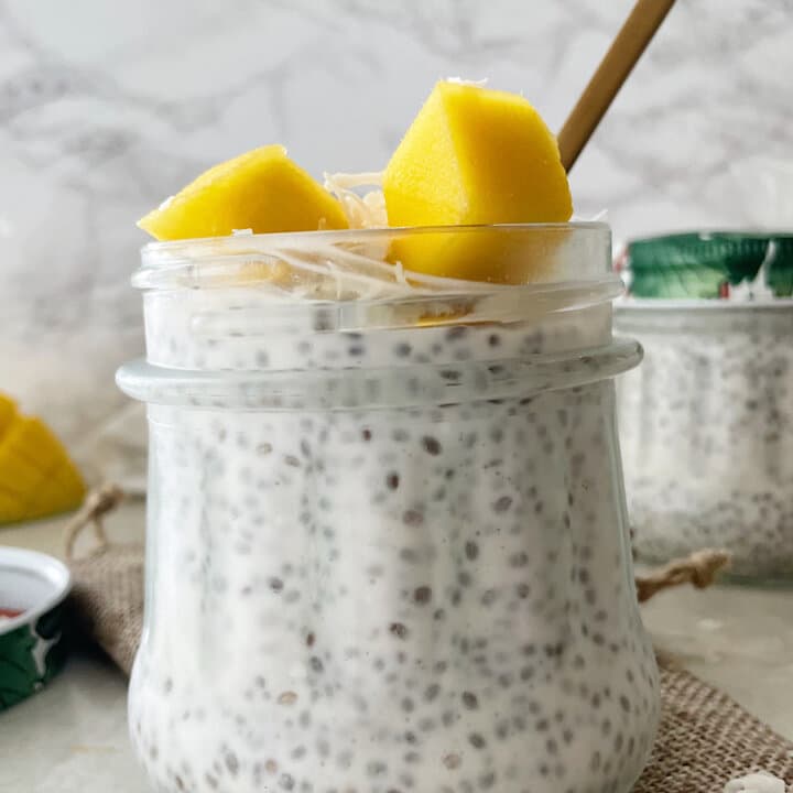 Coconut Chia Seed Pudding with Creamy Coconut Milk and Coconut Flakes