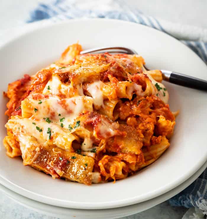 Chicken Parmesan Casserole with Crispy Chicken, Rigatoni, and Melted Cheese