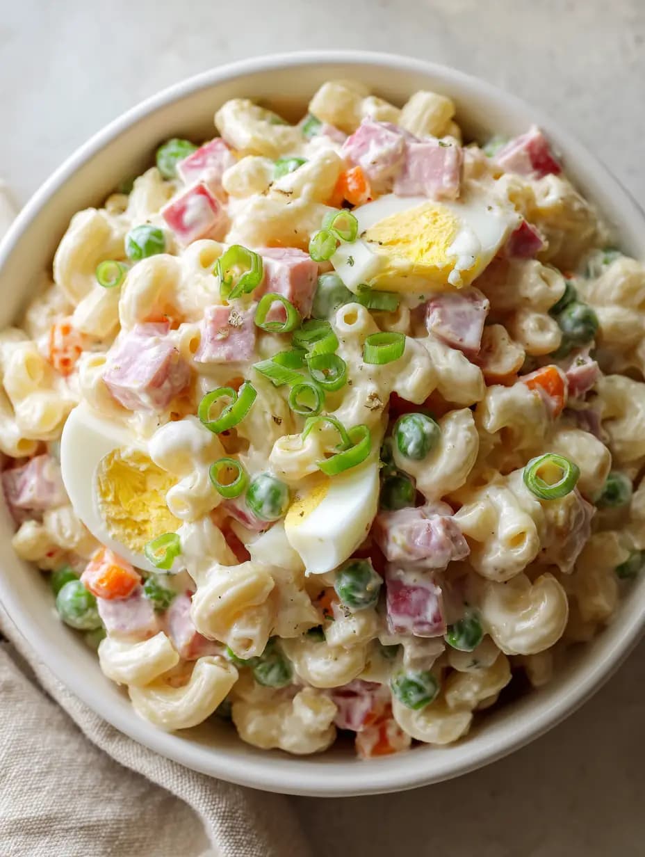 Dolly Parton Macaroni Salad with Ham and Peas