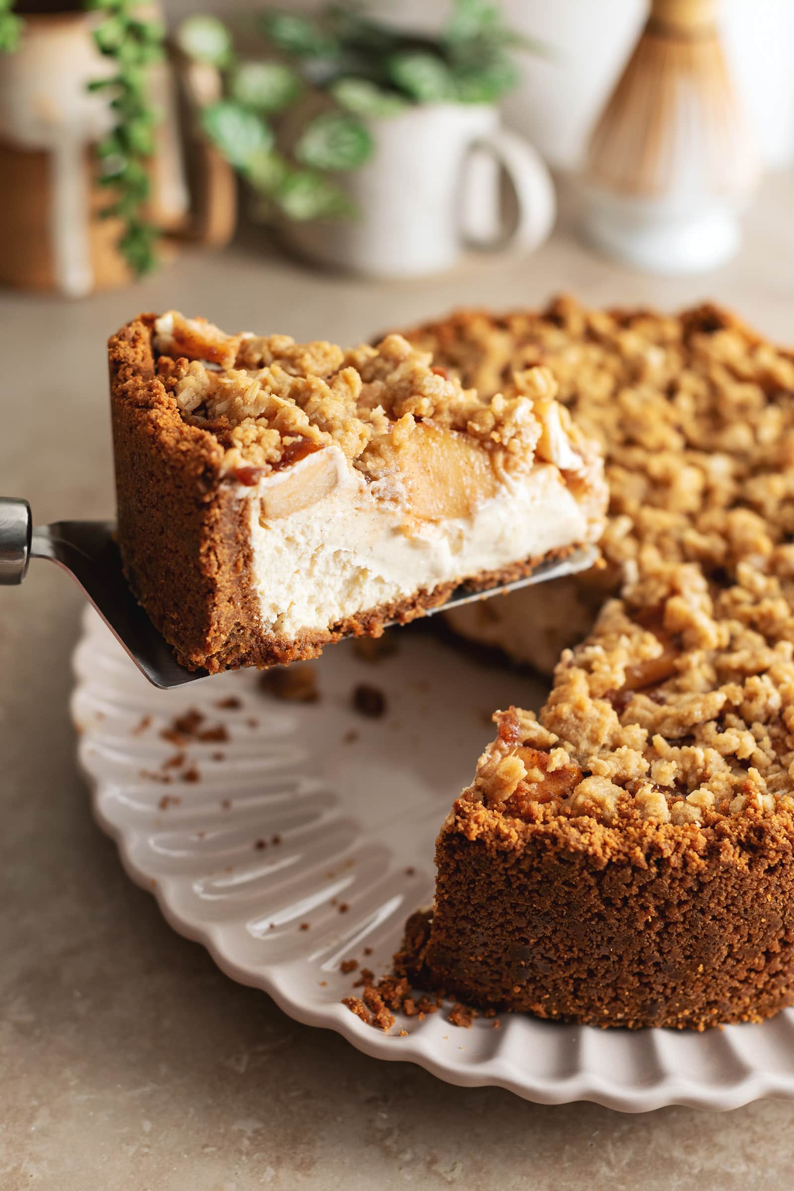 Apple Crumble Cheesecake With Biscoff Crust and Cinnamon Apples
