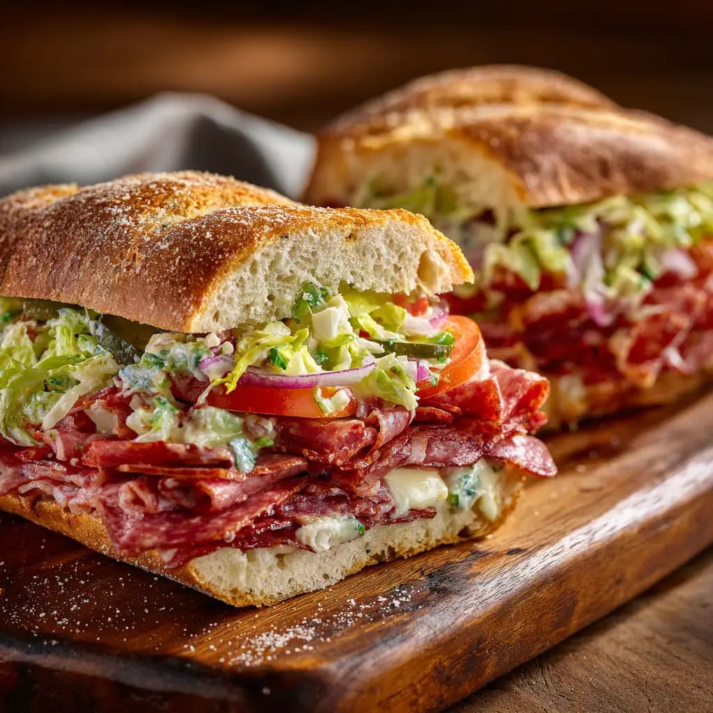 Italian Grinder Sandwich with Provolone and Pepperoncini