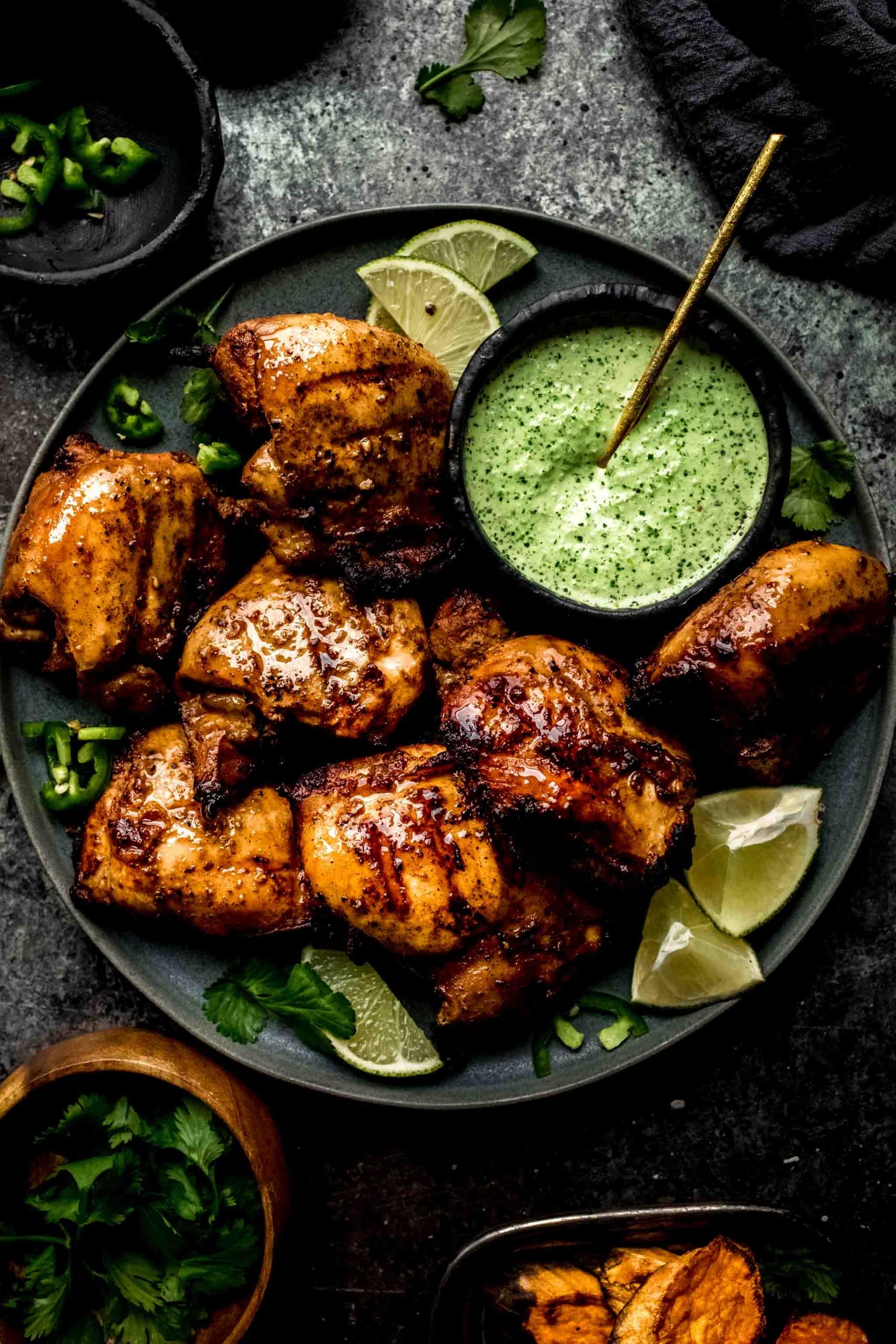 Peruvian Chicken with Creamy Jalapeño Cilantro Green Sauce