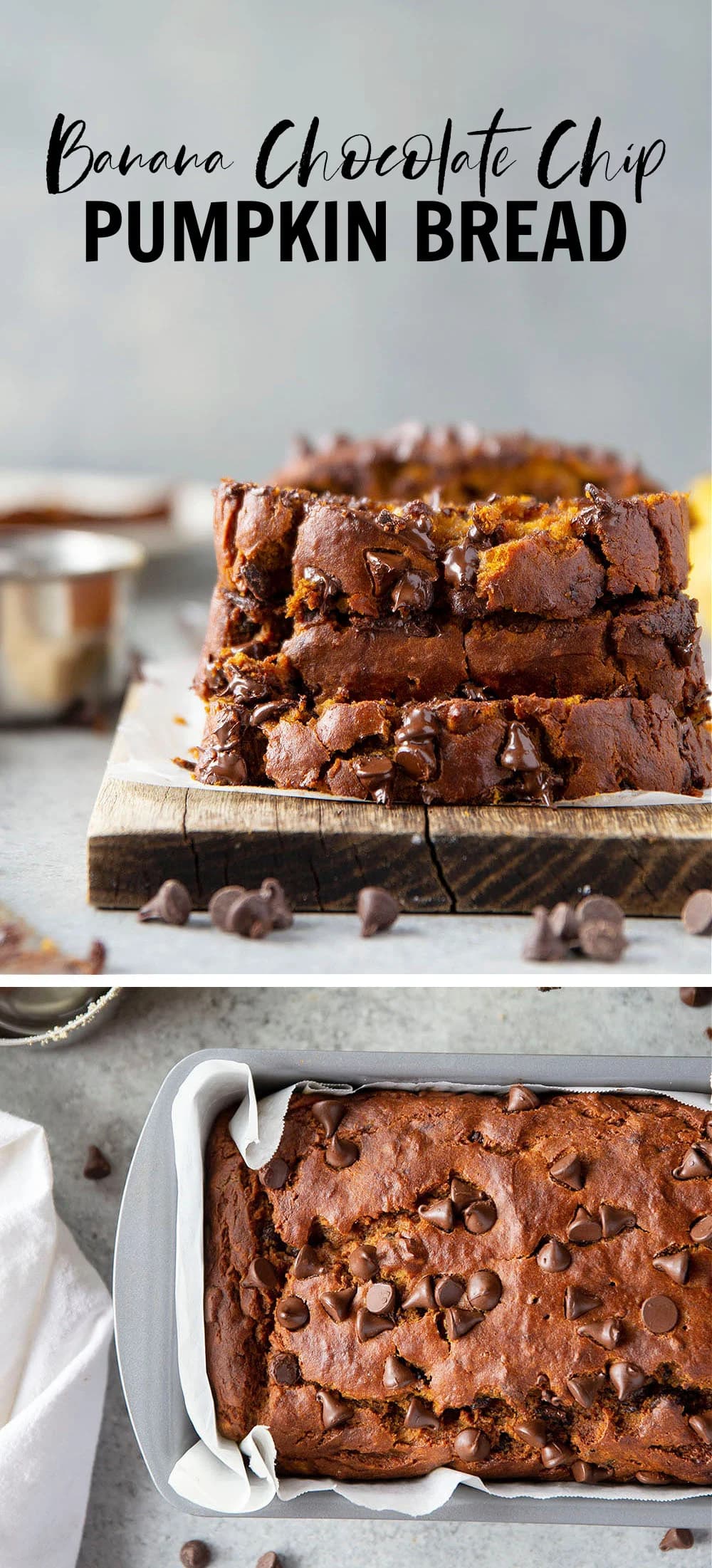Banana Chocolate Chip Pumpkin Bread With Soft Pumpkin-Banana Crumb