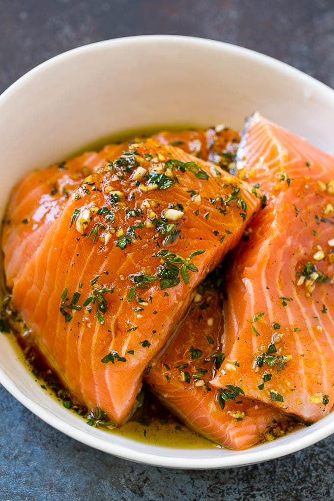Marinated Salmon with Garlic, Herbs, and Lemon Zest