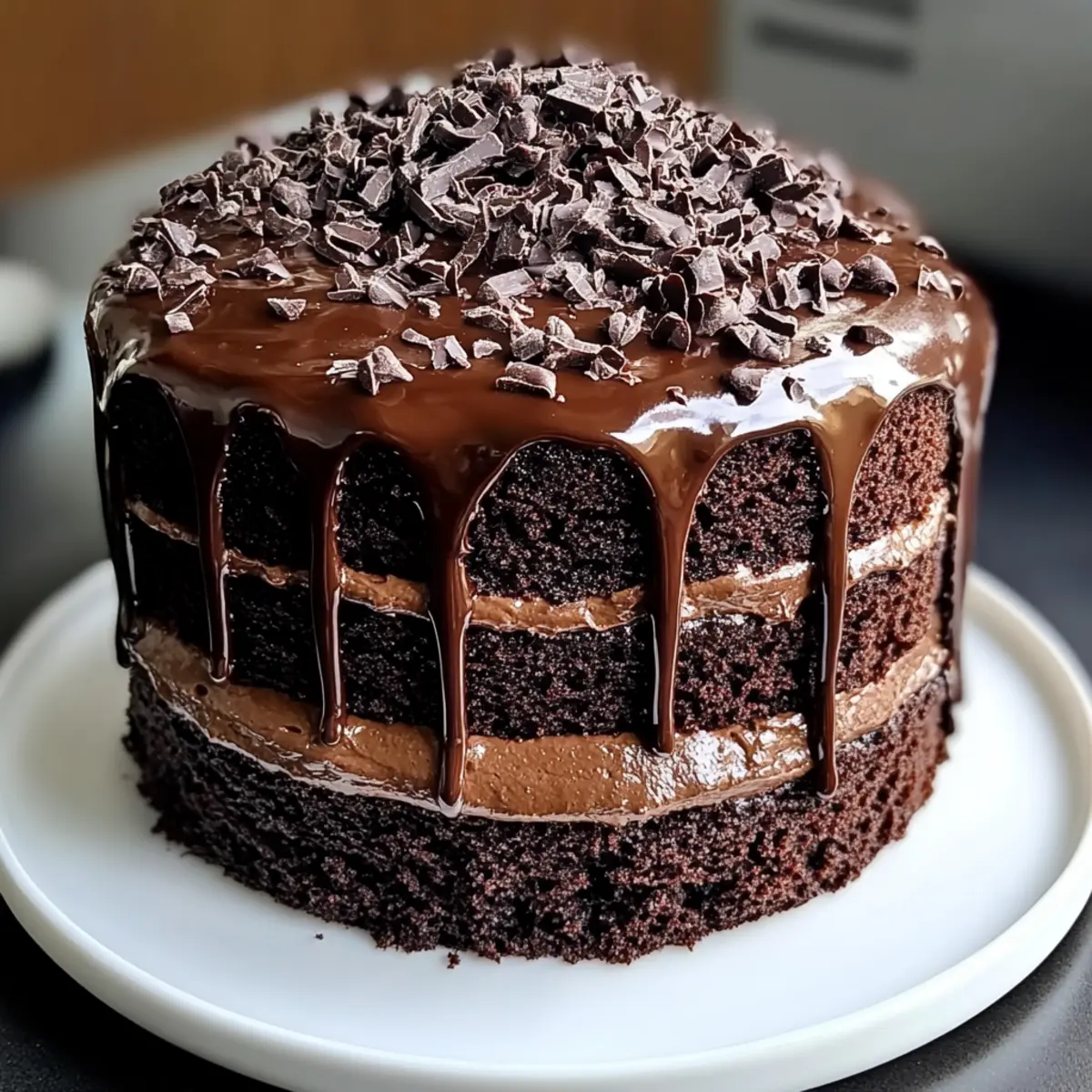 Decadent Dark Chocolate Cake: Moist Layers with Glossy Ganache Drip