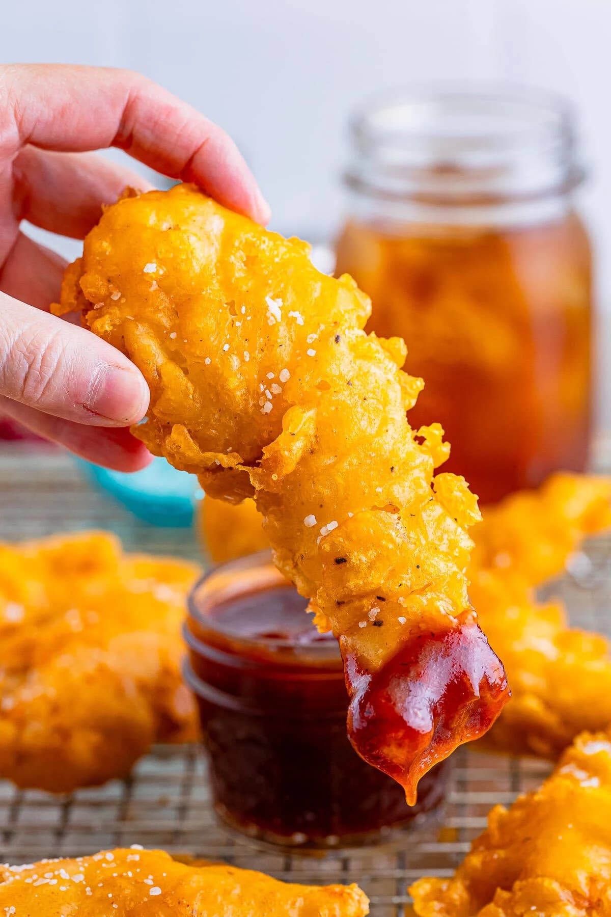 Crispy Fried Battered Chicken Tenders With Puffy Craggy Wet Batter