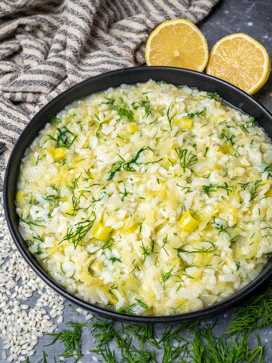 Prasorizo: Greek Leeks and Rice with Lemon and Dill